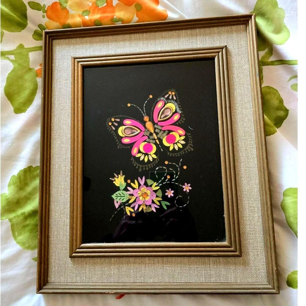 Vintage Sequin and Jeweled Butterfly Picture